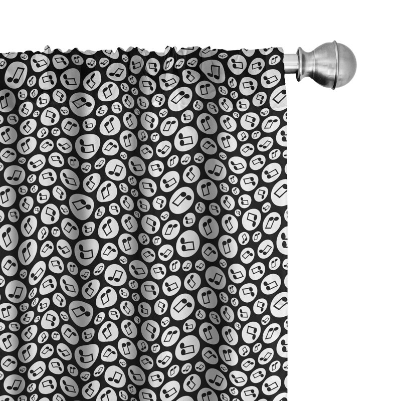 Black and White Music Note Pattern Room-Darkening Curtain Panels, 28" x 95"