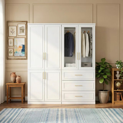 63.3" Wide 6-Door Armoire with Drawers