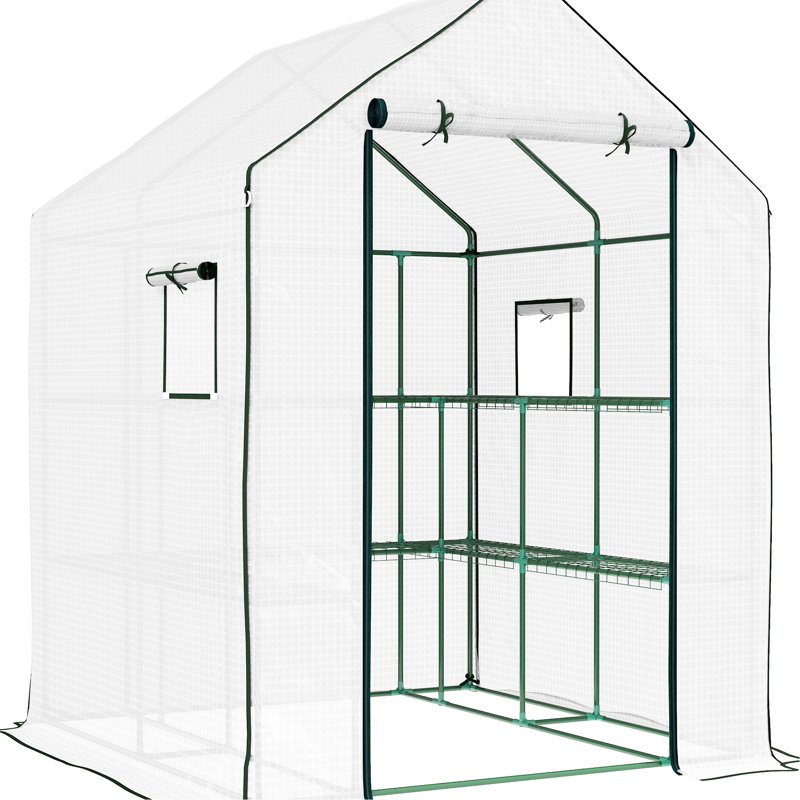 Serre portative 4,6 'x 4,7', avec chaleur, avec étagères de jardin à 2 niveaux 4,7 '', étagère à légumes