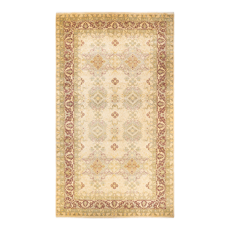 Tapis ivoire en laine noué à la main de conception unique 9 pi 1 po x 15 pi 10 po Keenan