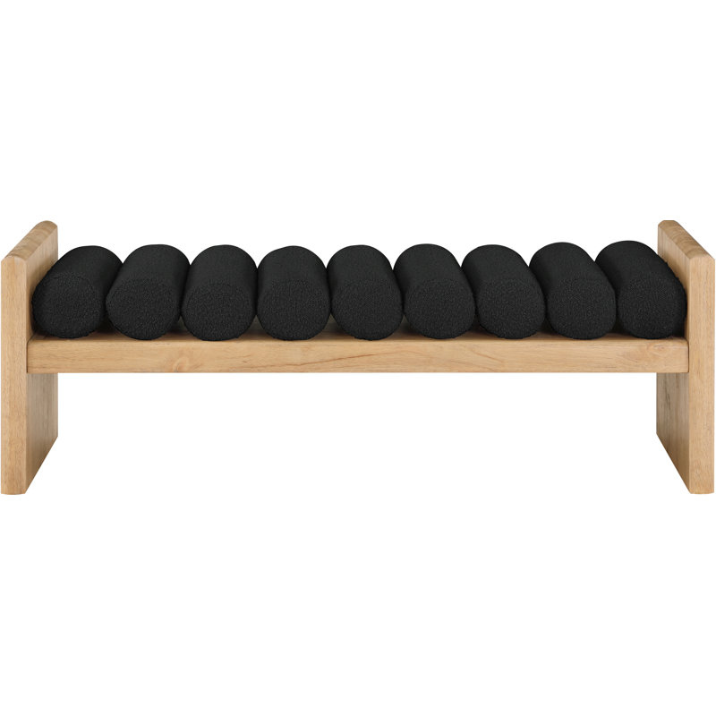 Waverly Boucle Wood Bench, Black Boucle Fabric / Natural Finish, 18" H x 52" W x 19" D