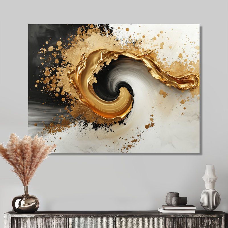 Goldern Vague transitionnelle de liquide foncé encre V - art mural moderne en métal transitionnel, H 24 po x l 32 po