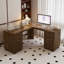 Bureau d'ordinateur en L avec tiroirs, armoires et station de charge-240459586