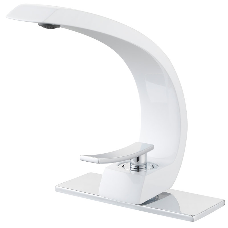 Modern Single Handle Single Hole Bathroom Sink Faucet in White/Polished And Lead-Free Solid Brass, White/Polished Chrome