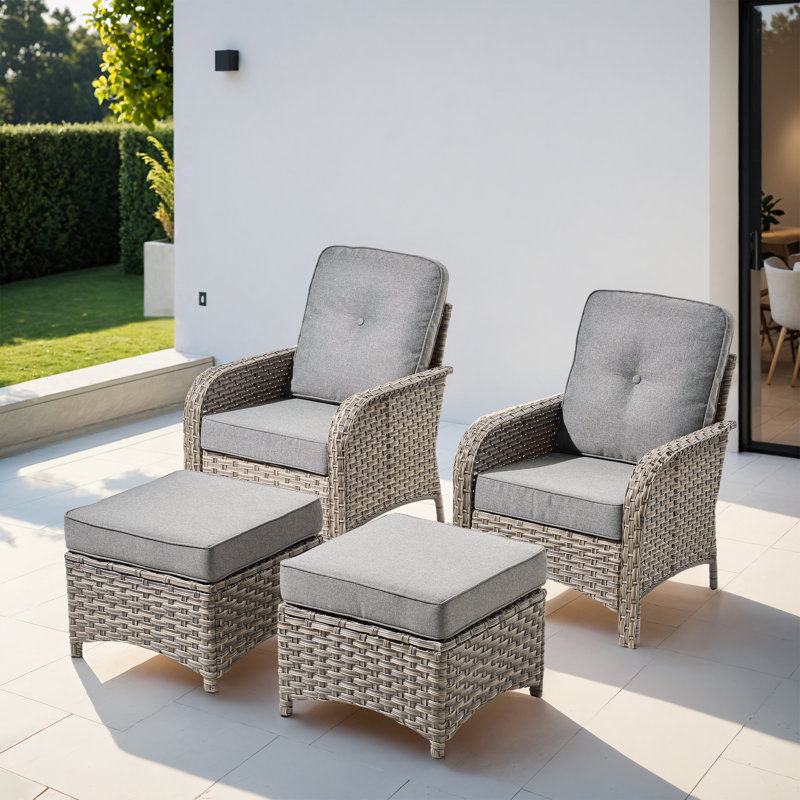 Chaises d'extérieur en osier pour 2 personnes à deux places avec coussins confortables Emroy, Gris