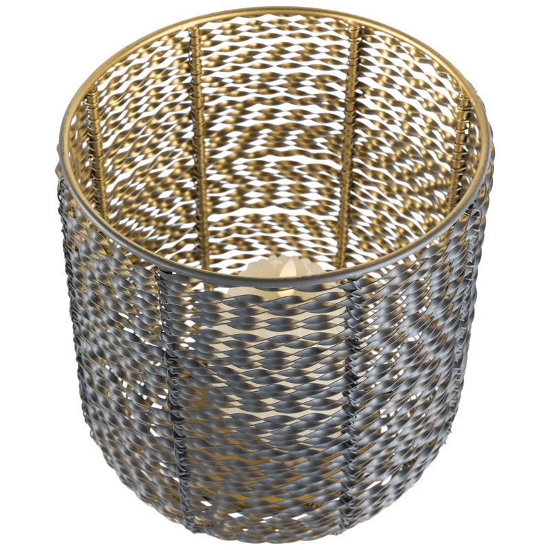 Bougeoirs à colonne en fer torsadé - 10,25 po - Finition grise et dorée - Ensemble de 2