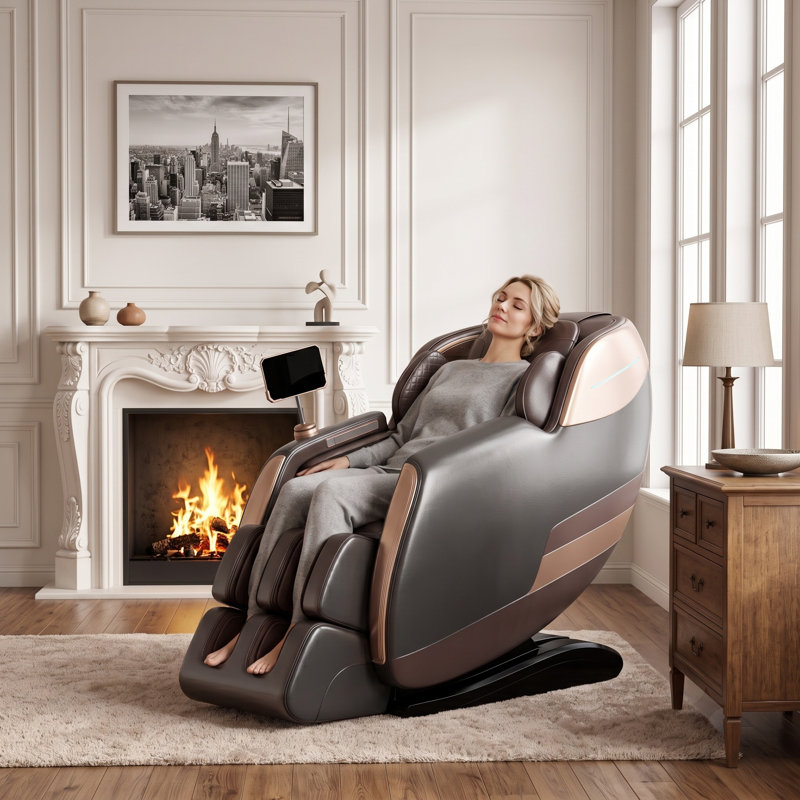 Fauteuil de massage Shiatsu 4D zéro gravité pour tout le corps, inclinable, avec rail SL de 147 cm, balayage IA, compression d'air, thérapie par la chaleur lombaire, haut-parleur Bluetooth, commande vocale, écran tactile de 18 cm, 6 programmes automatiques, repose-pieds extensible, télécommande, couleur expresso