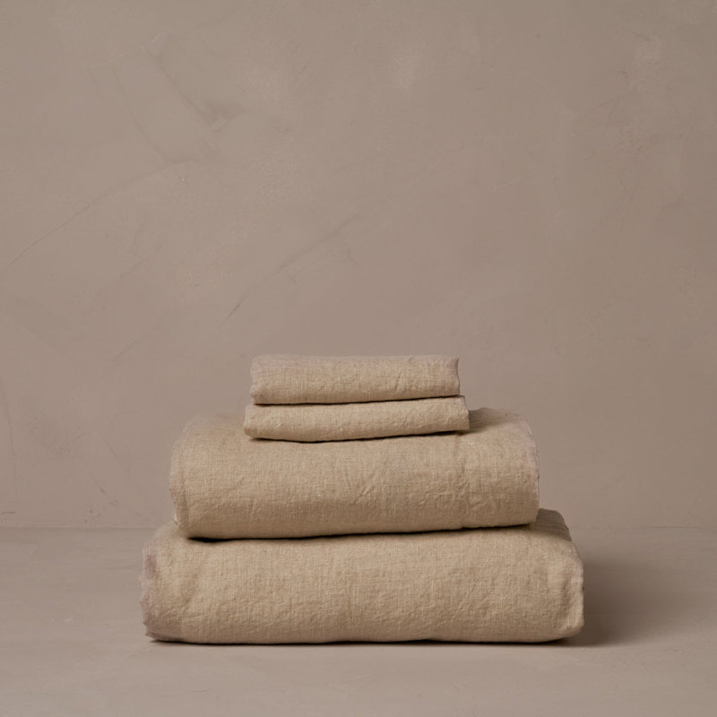 Classic Linen Sheet Set, Cal King Sheet Set with 2 Standard Pillowcases, Natural
