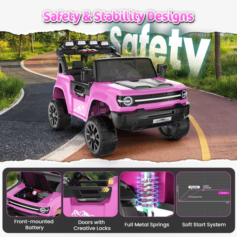 24V 2-Seater Ride On Toys 2Wd/4Wd Switchable 4*200W Ride On Truck Cars With Remote Control, Bluetooth, Music, Spring Suspension