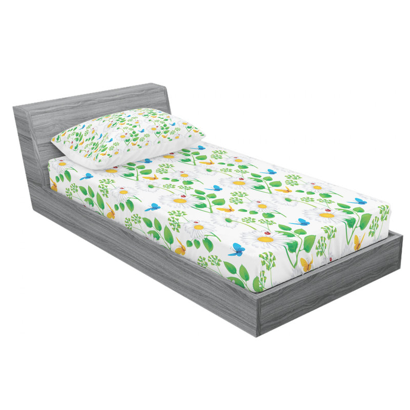 Ladybug Microfiber Floral Sheet Set, Twin Sheet Set with Fitted Sheet