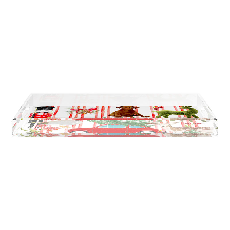Ultimate Christmas Plaid Acrylic Rectangle Decorative Tray, 12.5"W x 7.75"D x 2"H, Red Stripe