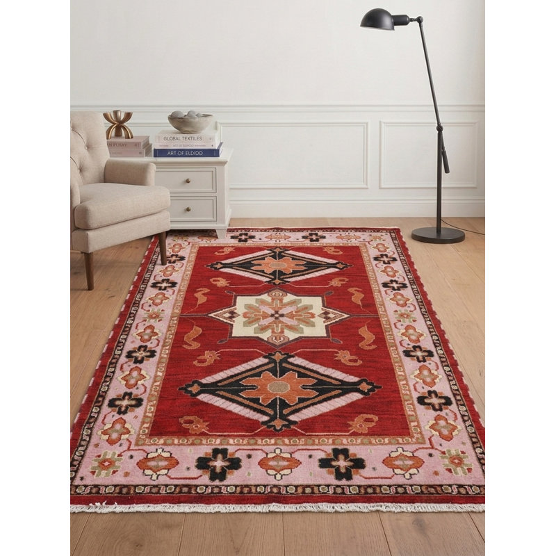 Tapis d'intérieur rectangulaire oriental fait main en soie et laine rouge et beige, noué à la main, Rectangle 10 pi x 13 pi
