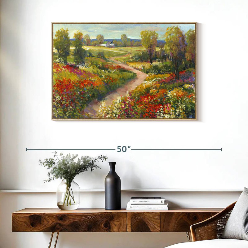 Promenade matinale II, Cadre flottant en bois naturel, 37 po x 25 po