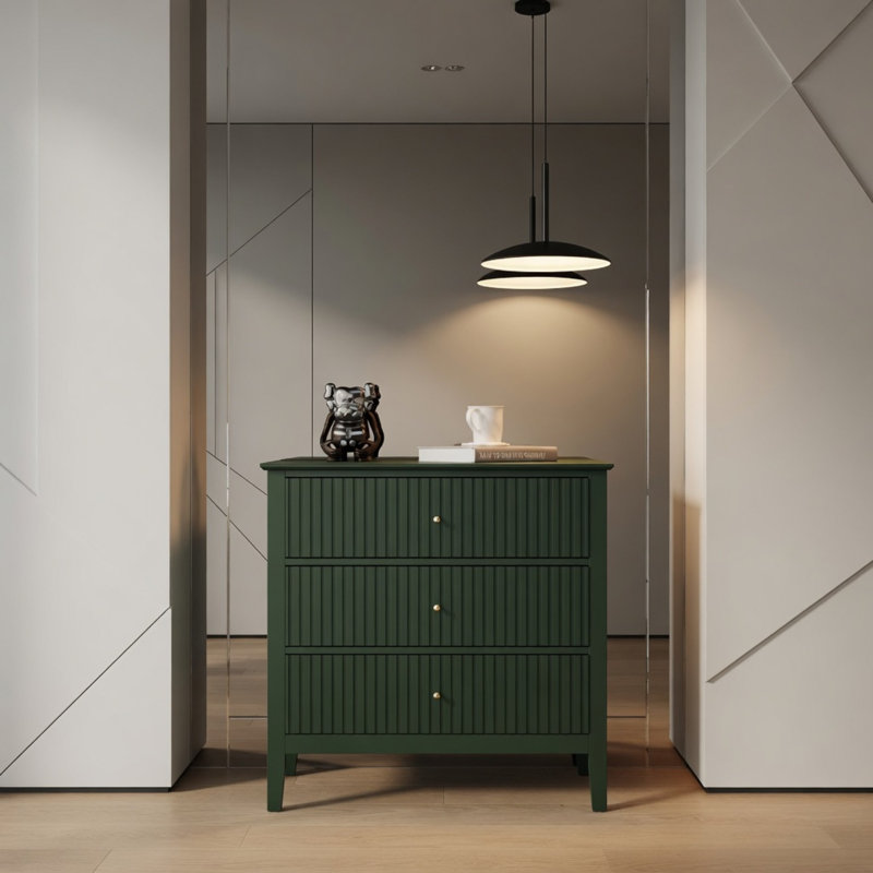 Table de chevet moderne de 32 po avec 3 tiroirs, table de bout moderne avec glissières à fermeture douce