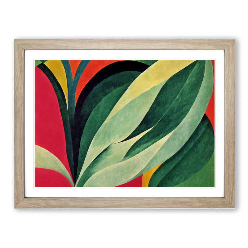 Bold Leaf Abstract - Single Picture Frame Painting, Oak Framed, 46cm H x 64cm W x 2cm D