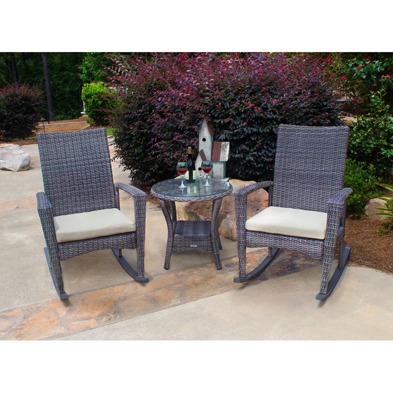 Bayview 3 Piece Wicker Rocking Chair Set, Driftwood