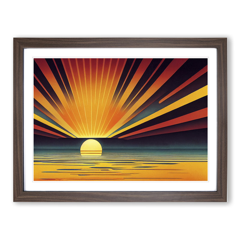 Art Deco Sunrise Abstract - Framed Print, 46cm H x 64cm W, Brown