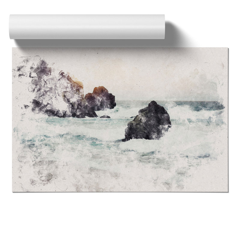 Beach Sescape Watercolour - Frameless Print, 59cm H x 84cm W x 0.1cm D