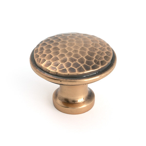 Hammered Round Knob, 1.57" Knob Diameter, Polished Bronze
