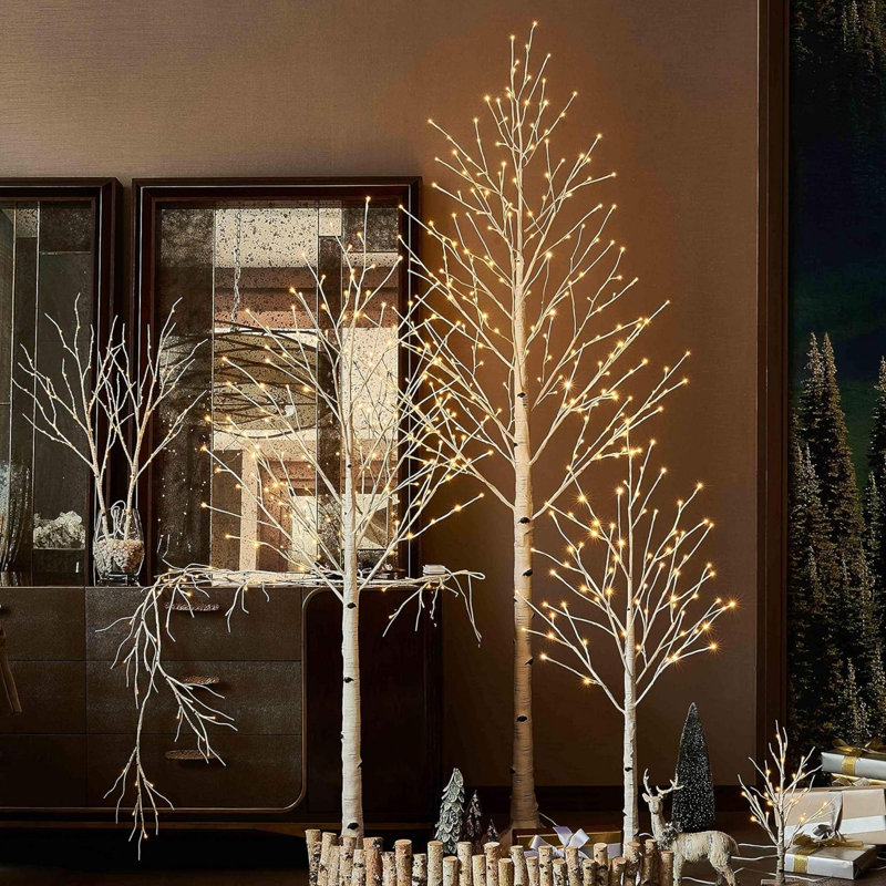Bouleau blanc illuminé 6 pi 128L pour les fêtes de Noël, décoration de fête de mariage, lumières d'arbre à brancher pour une utilisation intérieure / extérieure