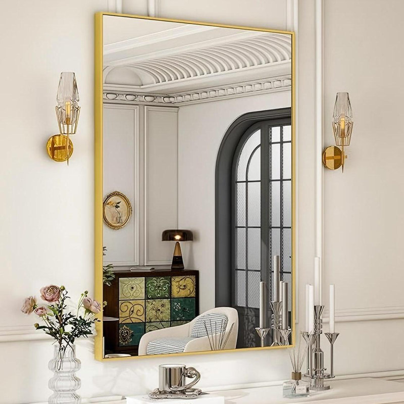Miroir de salle de bain Idina, H 28 po x l 20 po x P 0,86 po, Or