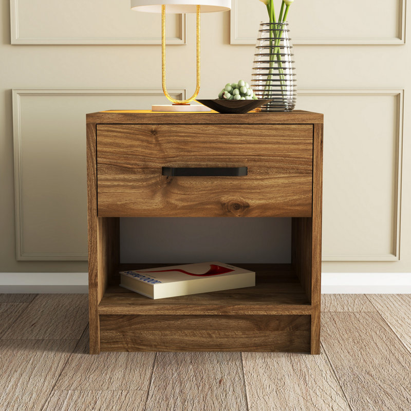 Modern Nightstand with 1 Drawer & Multiple Shelves, 20.5 x 18.3 x 17.7 inches | 100% Melamine Coated Particle Board, Thickness: 0.7 inches | Wall-Mountable Design, Elegant & Functional for Bedroom Decor