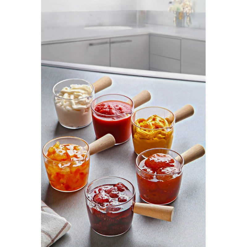 Eliott Elegant Acrylic Mug Set (6 Pieces), 3.1 x 3.1 x 2.0 inches | 100% BPA Free, Transparent with Wooden Handle | Dishwasher Safe, Stylish Design for Home & Office, Perfect for Coffee or Tea Lovers