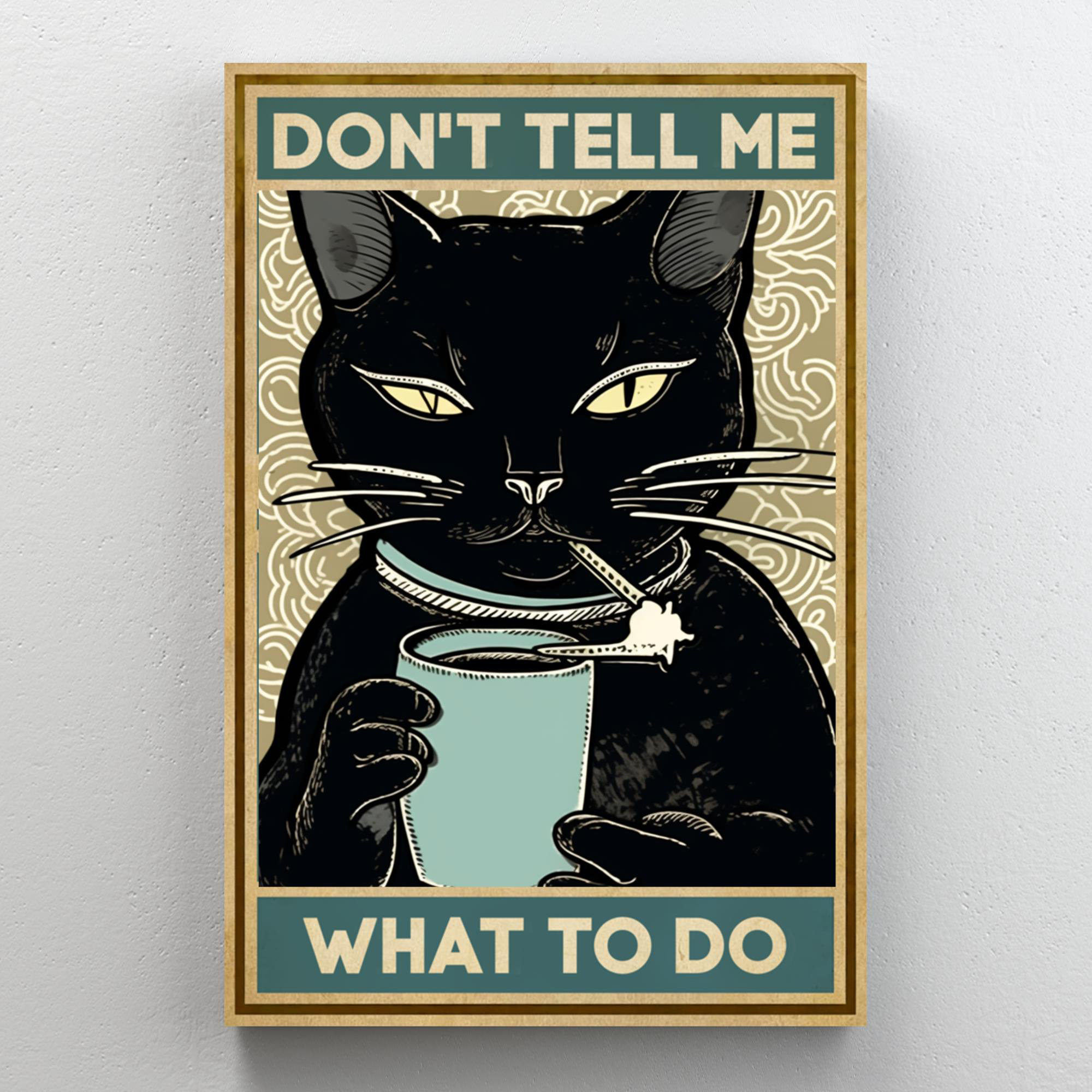 Tuxedo Cat Drink Coffee and Know Things - Wrapped Canvas Textual Art Trinx Size: 14 H x 11 W x 1.25 D