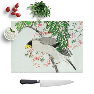 Glass Masked Hawfinch & Silk Tree by Numata Kashu Chopping Board