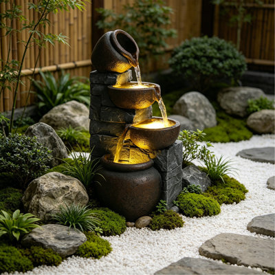 Fontaine d'extérieur avec cascade de casiers en résine à 4 niveaux pour jardin
