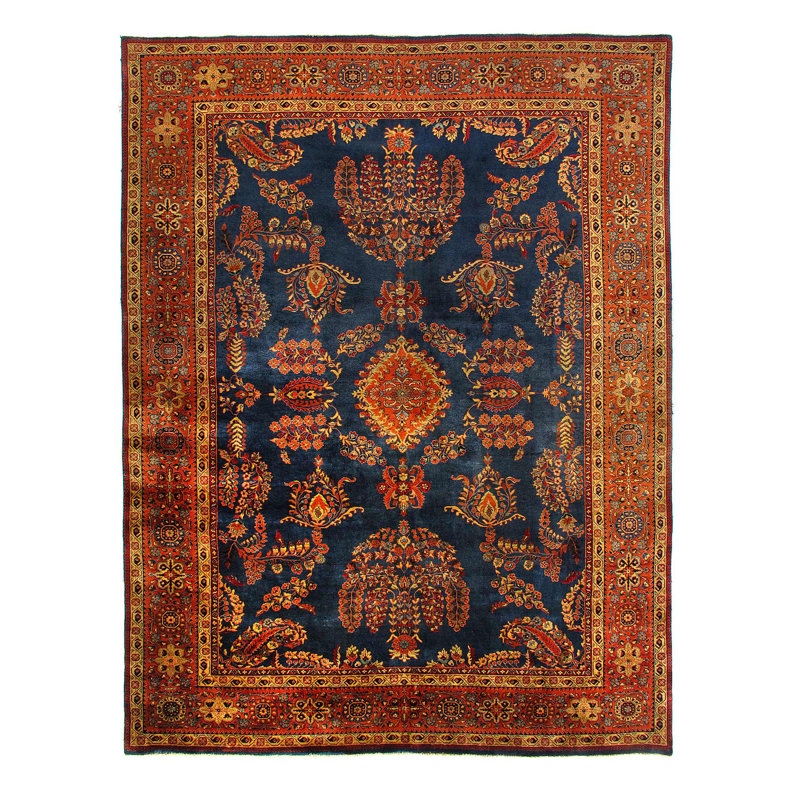 Navy Blue Fine Hand Knotted Persian sarouk Design 9'X 12'
