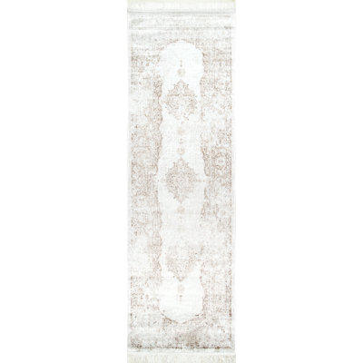 Tapis médaillon Auxence Choir pour le salon, la salle à manger et la cuisine, ivoire / beige