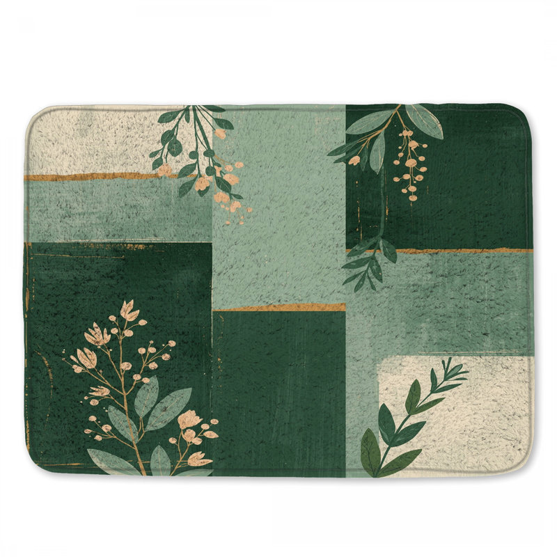 Tapis de bain vert botanique abstrait, L 34 po x L 21 po