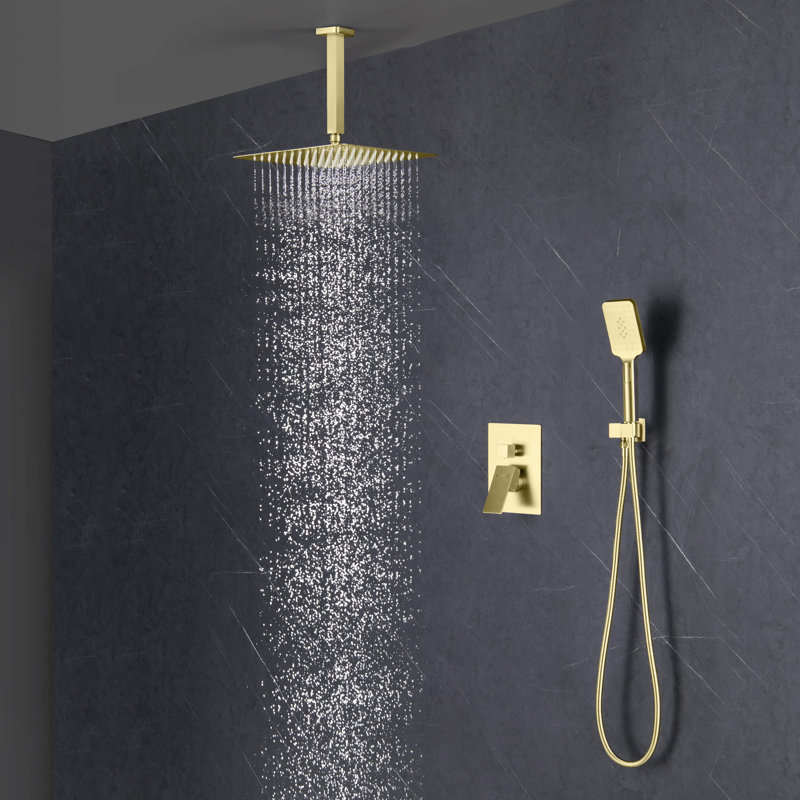 Dual Function Complete Shower System with Rough in-Valve, Brushed Gold