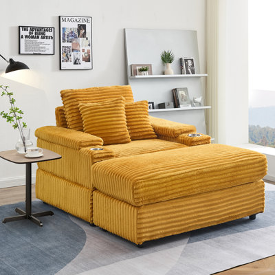 Alhertine 44" Wide Corduroy Upholstered Chaise Lounge with Cup Holders by Latitude Run