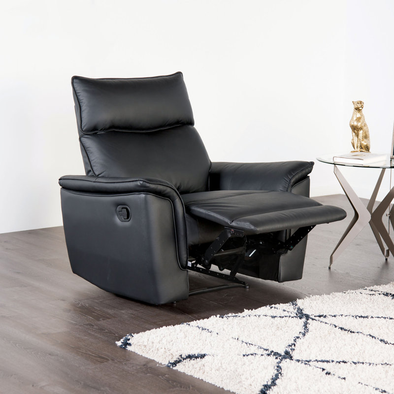 Amma 38.6" Wide Faux Leather Manual Glider Recliner, Black Faux Leather