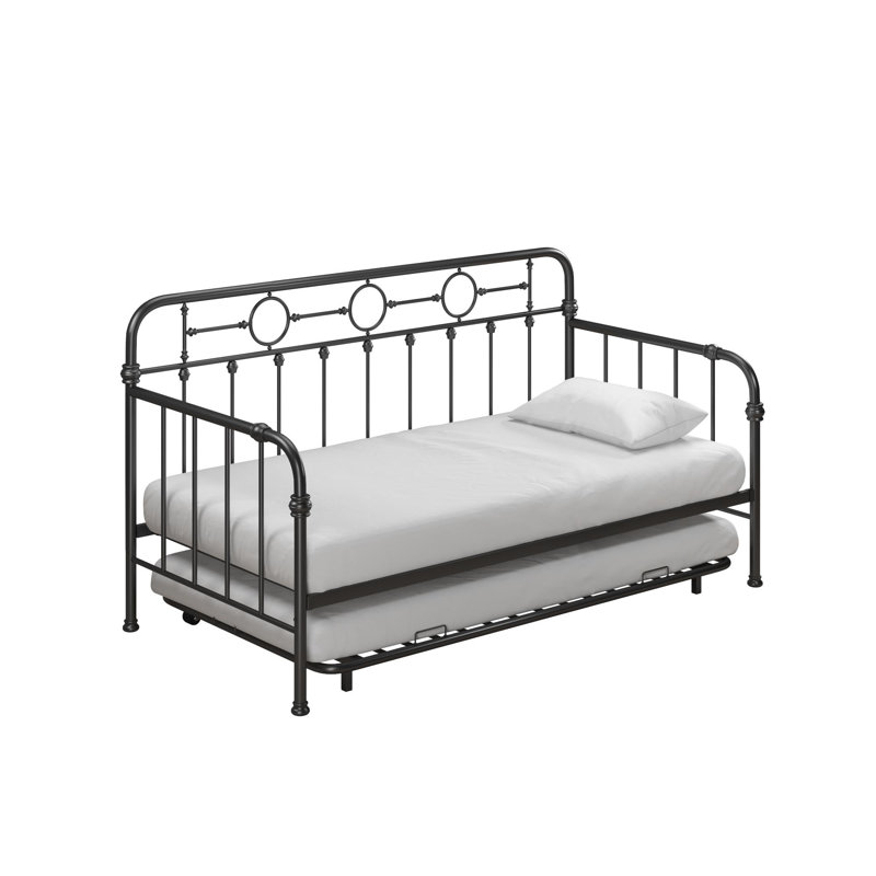 Twin Black Metal Daybed with Trundle and Drawer