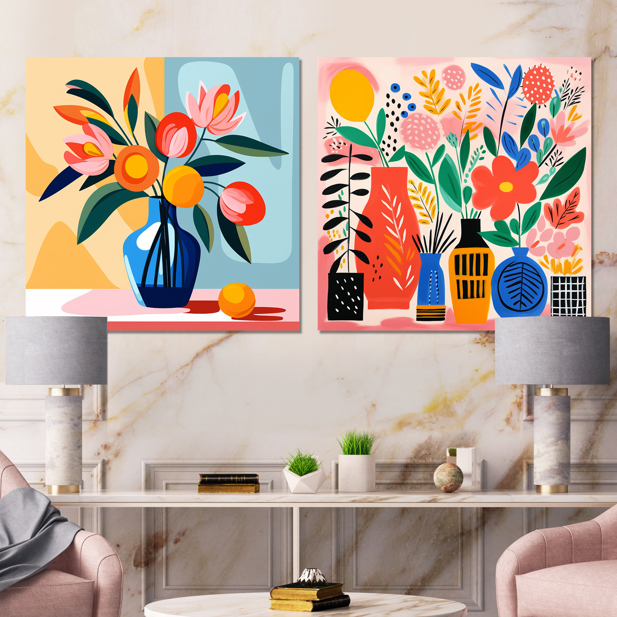 Dakota Fields Henri Matisse Style Boho Flower Bouquet I Boho Pottery