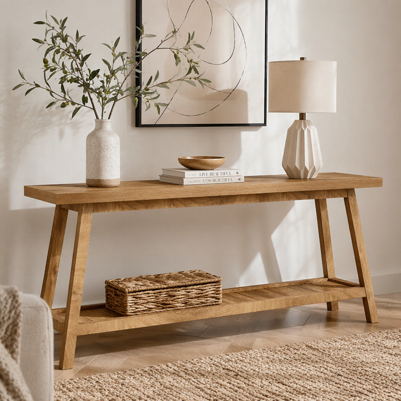 TwoTier Side Table,Unique Entryway Table,Functional Console Table, 31.52" H x 70.92" W x 11.82" D, Brown / Light Brown
