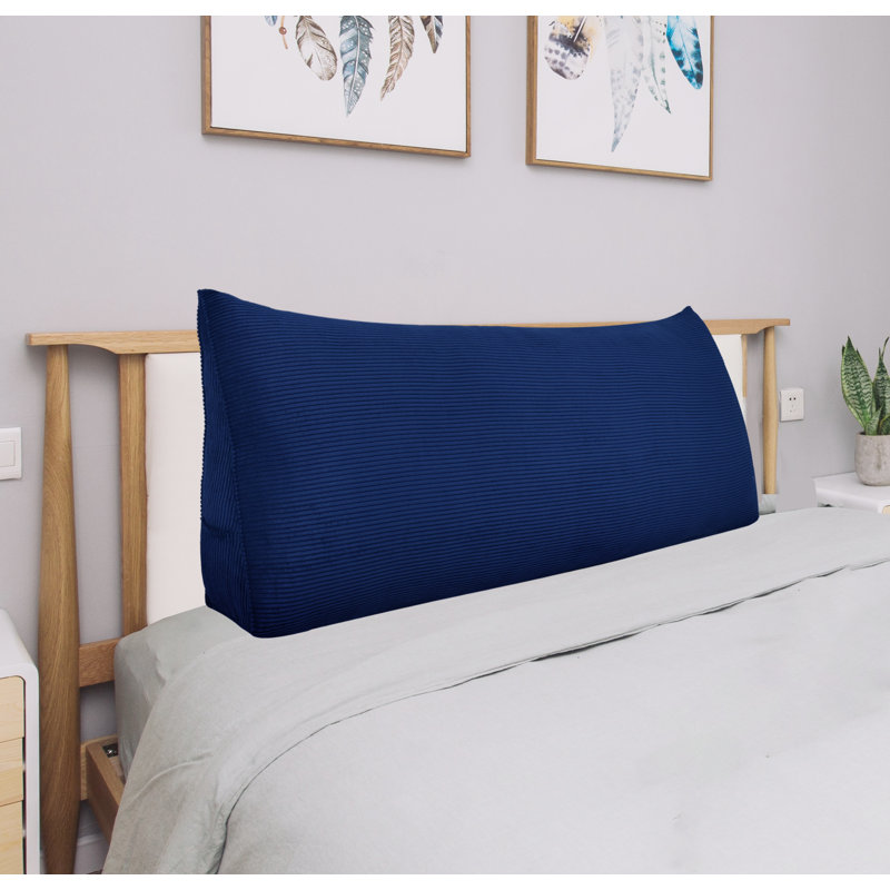 Sit-up Back Comfort Corduroy Headboard Wedge Pillow Back Support for Reading and TV Watching in Bed Compression, Deep Blue