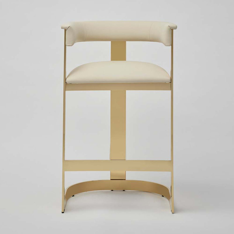 Darcy Upholstered Stool, Polished Brass/Buff Cream, Counter Stool (27" Seat Height)
