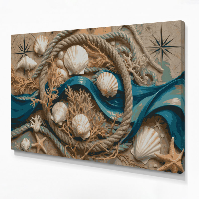 Nautical Coastal Elements Gray Canvas Wall Art, 24" H x 36" W