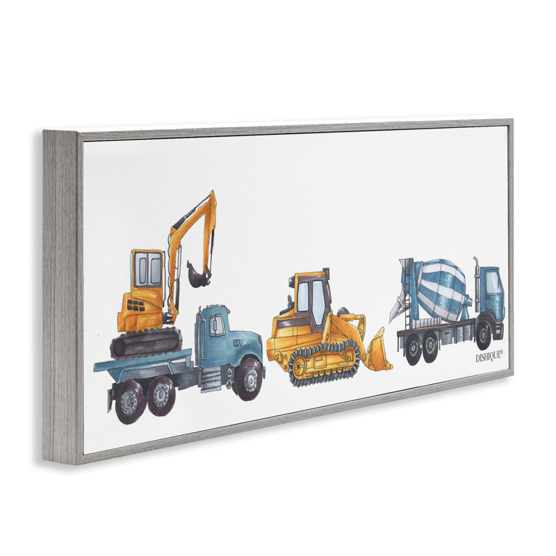Illustration de véhicule de construction conduite au volant, estampe numérique sur bois par plat, Estampe numérique Farmhouse