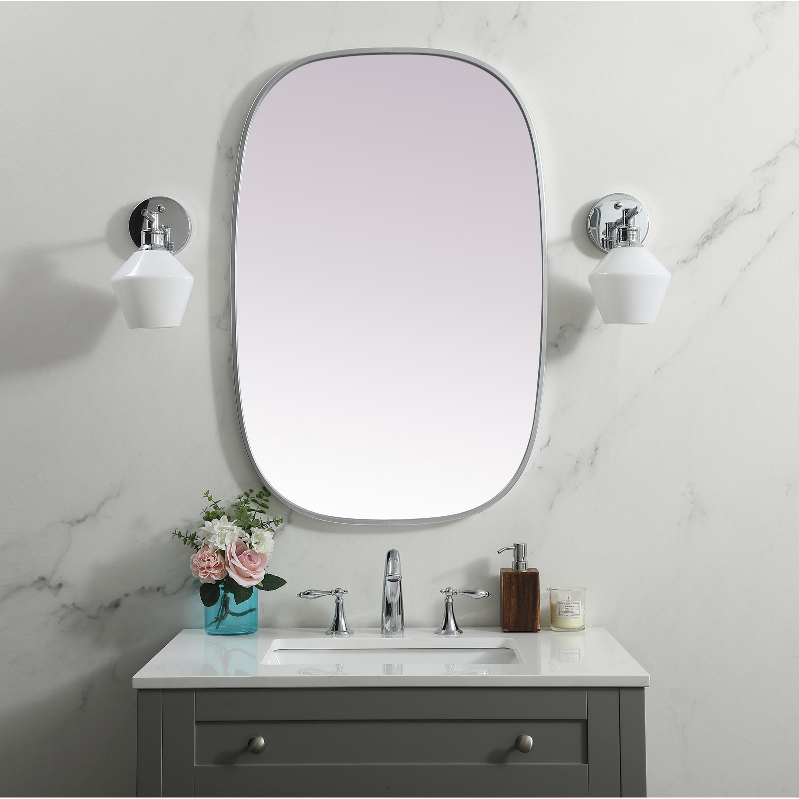 Sabine Metal Curved Oval Wall Mirror, Silver, 36" x 24"