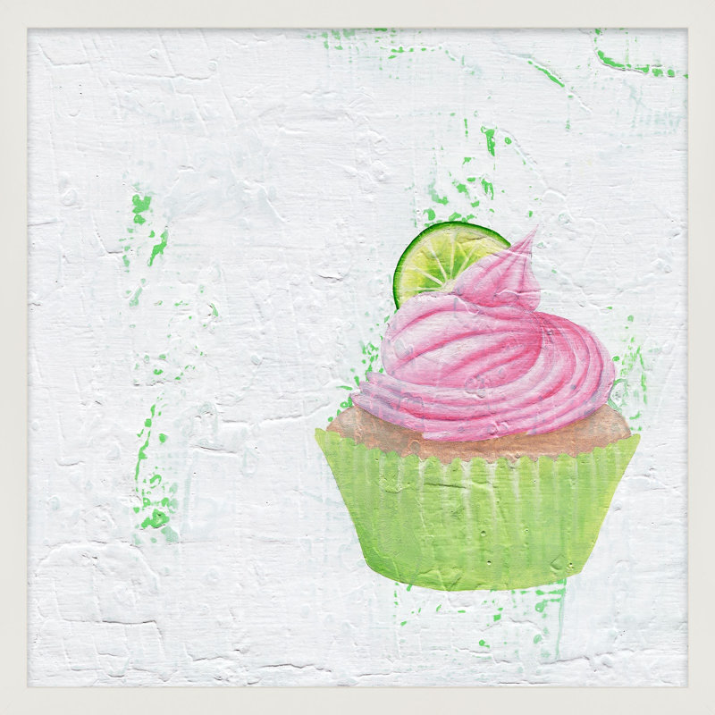 «Pink Limeade Cupcake» par Katy Montica - peinture sur toile encadrée, L 30 po x H 30 po x P 1,25 po, Papier avec cadre blanc