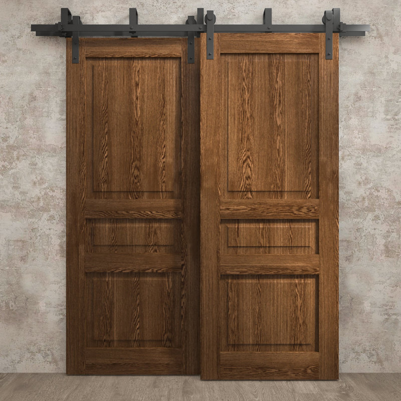 Portes coulissantes de grange coulissantes pour garde-robe | Ego 5012 | Ensemble de quincaillerie Modern Rails | Portes de garde-robe de chambre en bois massif