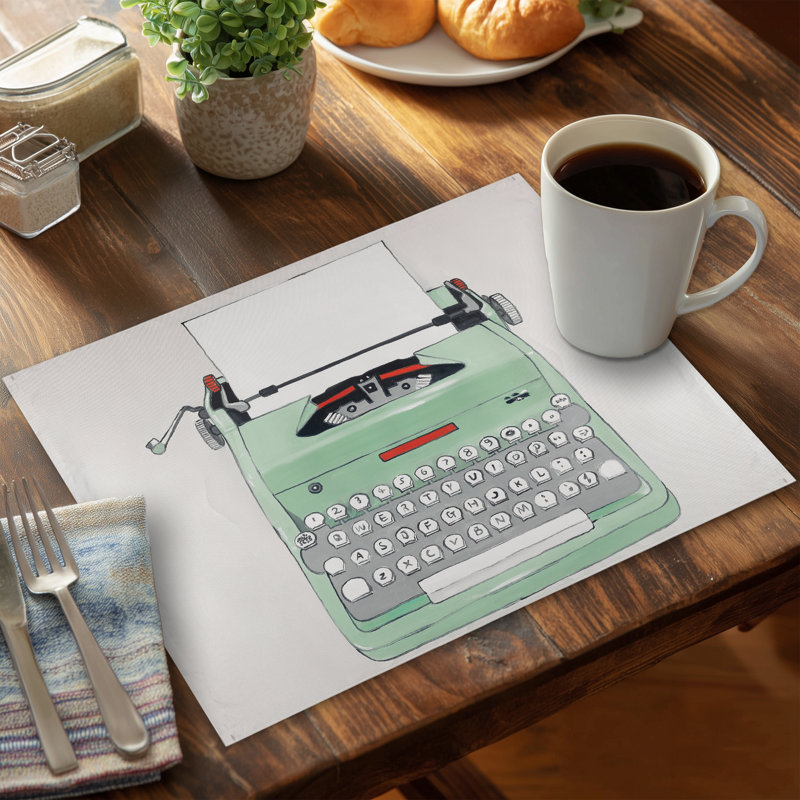 Neo Mint Retro Polyester Placemat - Mint Typewriter Decor