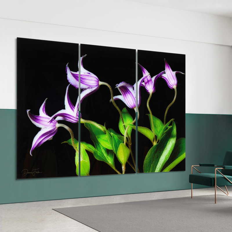 "Violete Belle" Frameless Free-Floating Reverse Printed Tempered Art Glass Panels Set