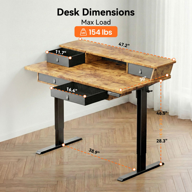 Electric Standing Desk with 4 Storage Drawers, Stand Up Desk Adjustable Height, Compatible with C-clamp mounting, with cable management tray，Suitable for office and home office use
