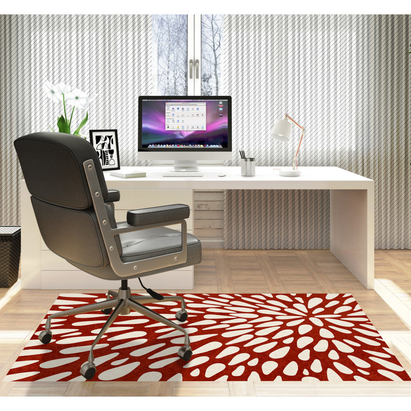 Tapis de chaise rectangulaire à poils courts Brenton, H 36 po x l 60 po, Rouge / beige